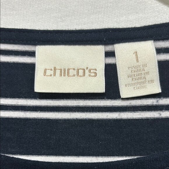 Chico's Navy Blue & White Striped 3/4 Sleeve Top, Women’s 8 - Picture 2 of 7